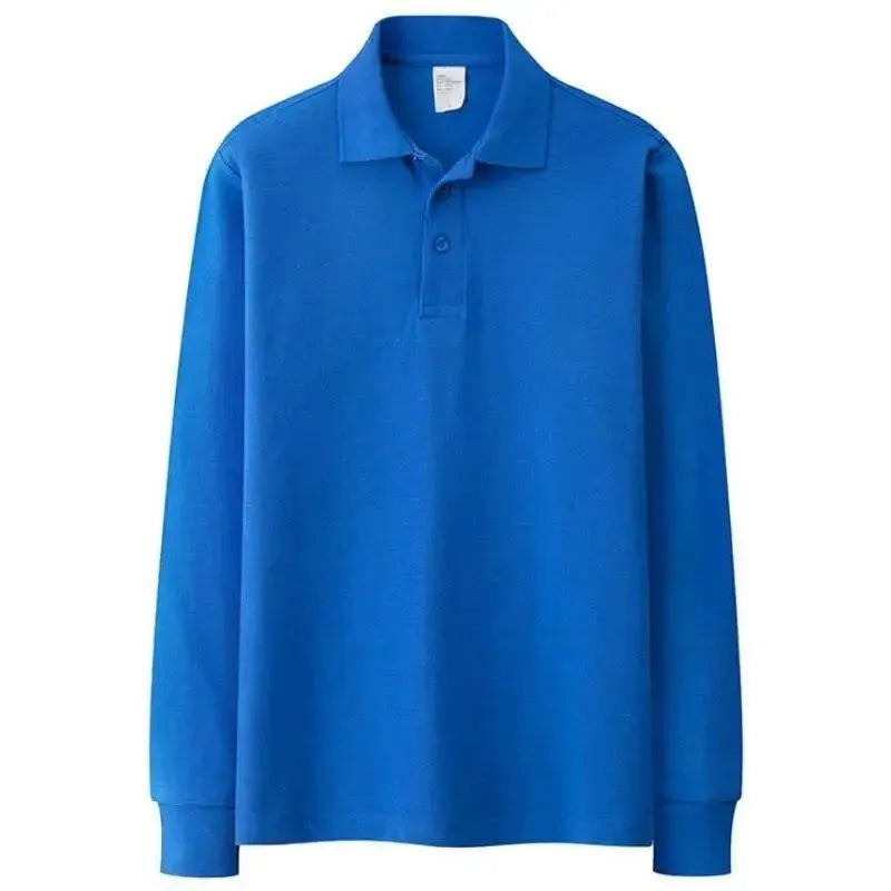Men's Solid Long Sleeve Polo Shirt-Men Shirts-LeStyleParfait