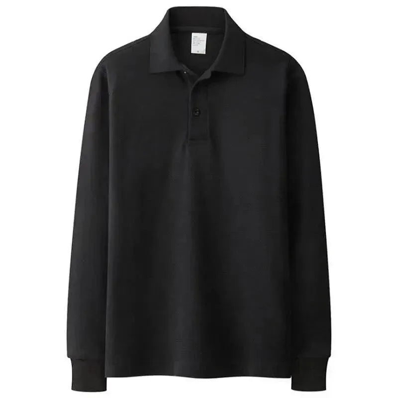 Men's Solid Long Sleeve Polo Shirt-Men Shirts-LeStyleParfait