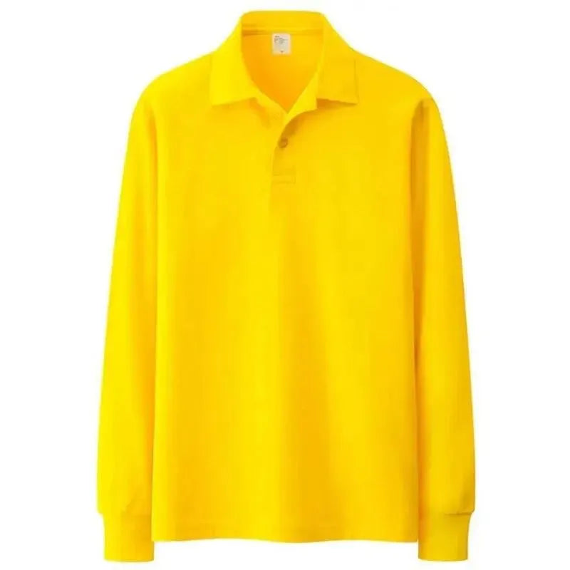 Men's Solid Long Sleeve Polo Shirt-Men Shirts-LeStyleParfait