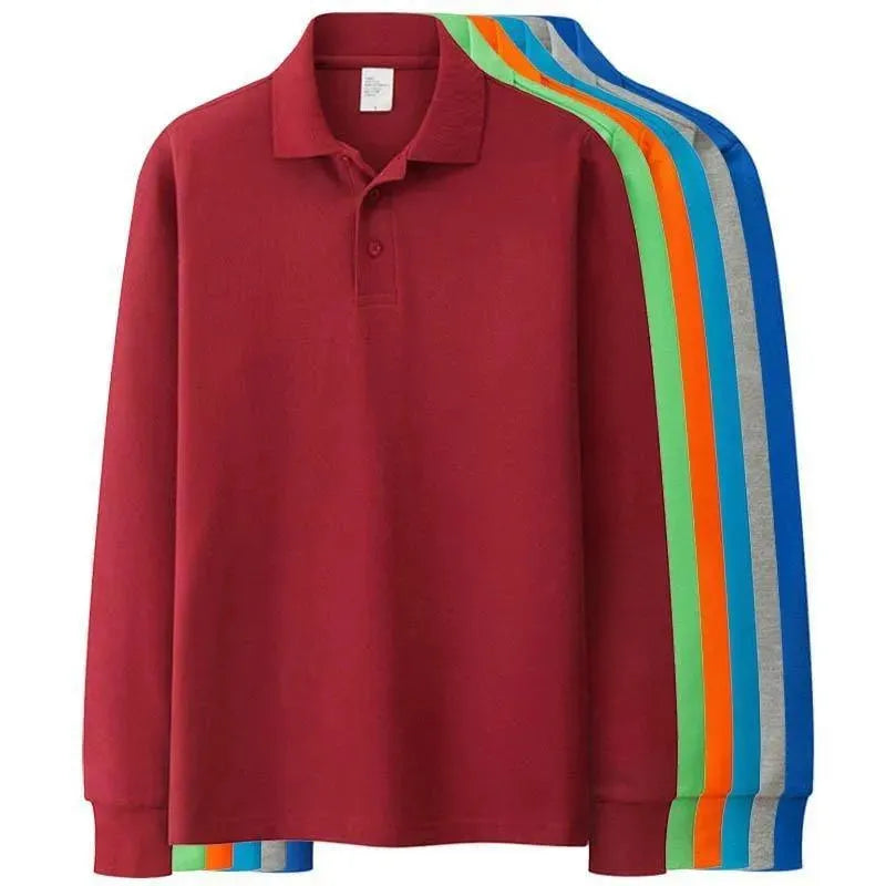 Men's Solid Long Sleeve Polo Shirt-Men Shirts-LeStyleParfait