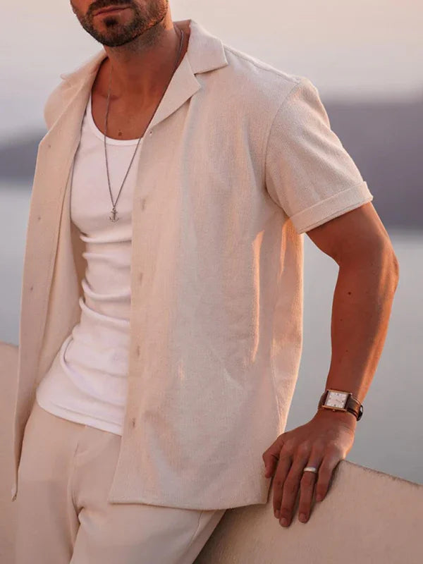 Men's Solid Summer Button Shirt-Men Shirts-LeStyleParfait