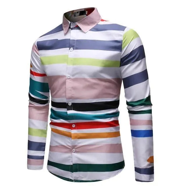 Men's Striped Casual Button Shirt-Men Shirts-LeStyleParfait