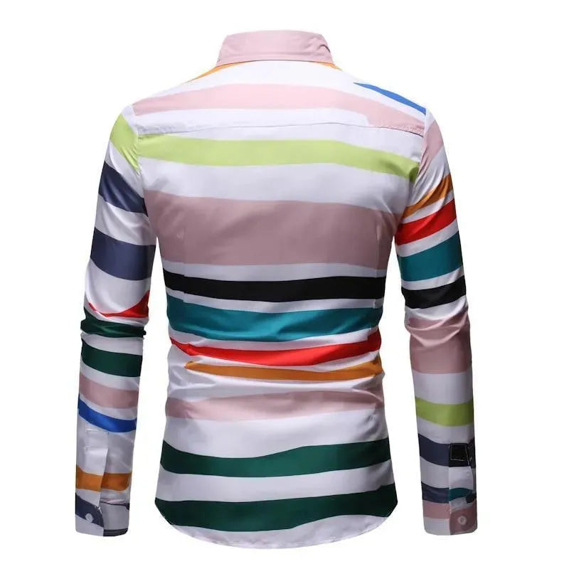 Men's Striped Casual Button Shirt-Men Shirts-LeStyleParfait