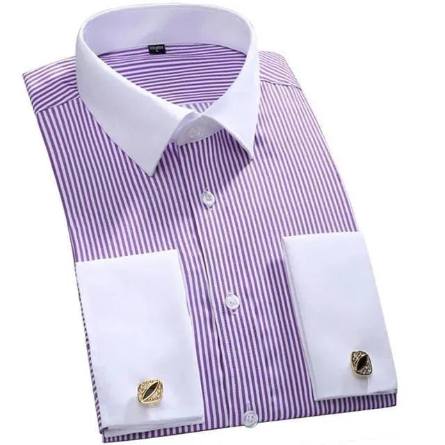 Men's Striped Formal Dress Shirt-Men Shirts-LeStyleParfait