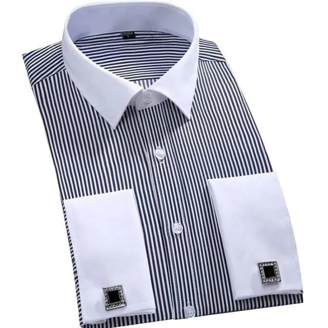 Men's Striped Formal Dress Shirt-Men Shirts-LeStyleParfait