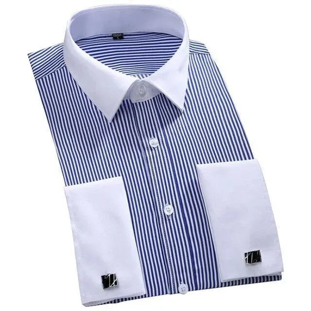 Men's Striped Formal Dress Shirt-Men Shirts-LeStyleParfait
