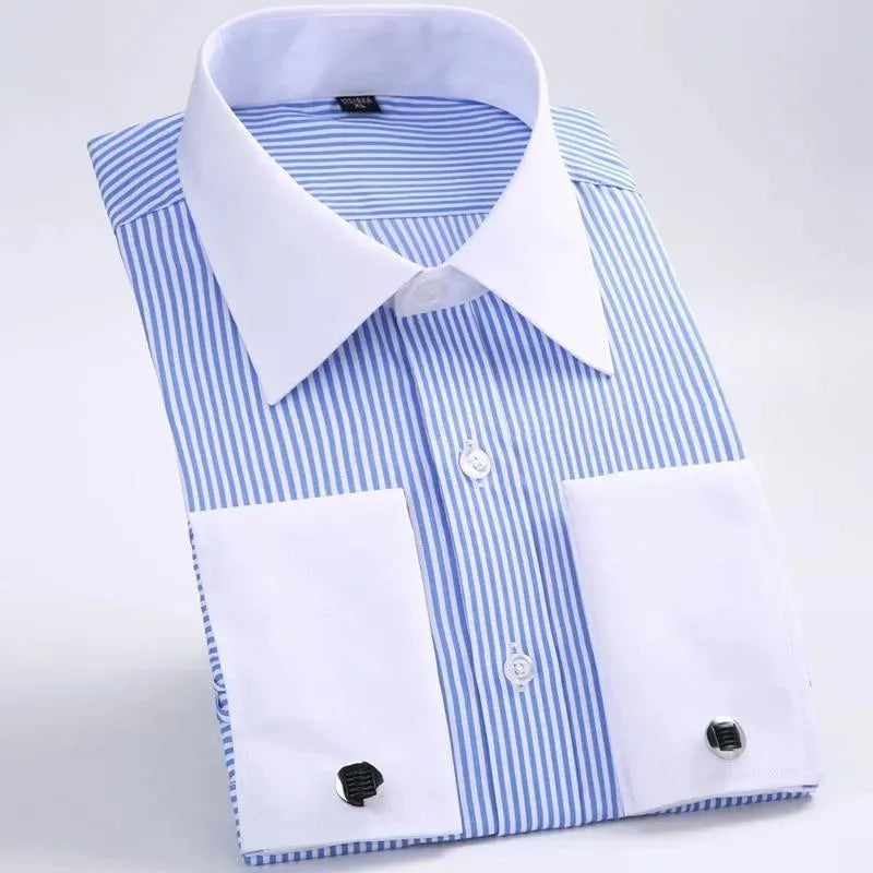 Men's Striped Formal Dress Shirt-Men Shirts-LeStyleParfait