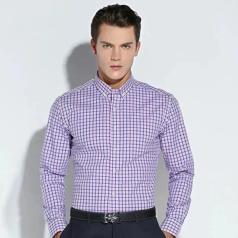 Men's Striped Print Dress Shirt-Men Shirts-LeStyleParfait