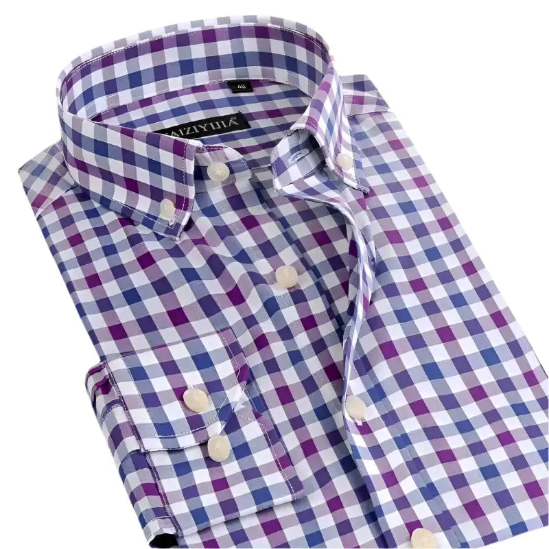 Men's Striped Print Dress Shirt-Men Shirts-LeStyleParfait