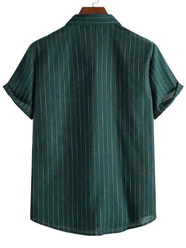 Men's Striped Short Sleeve Shirt-Men Shirts-LeStyleParfait