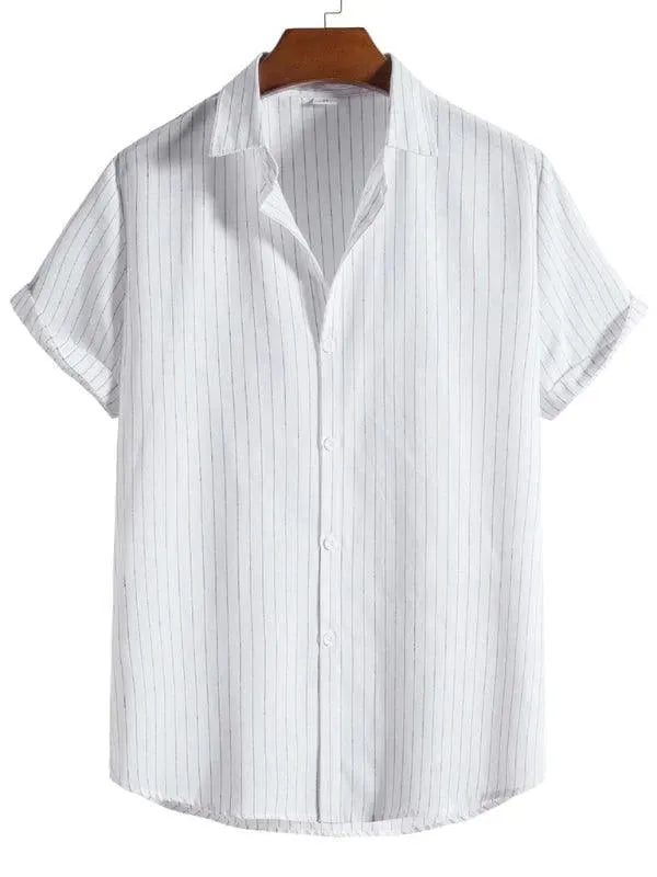 Men's Striped Short Sleeve Shirt-Men Shirts-LeStyleParfait
