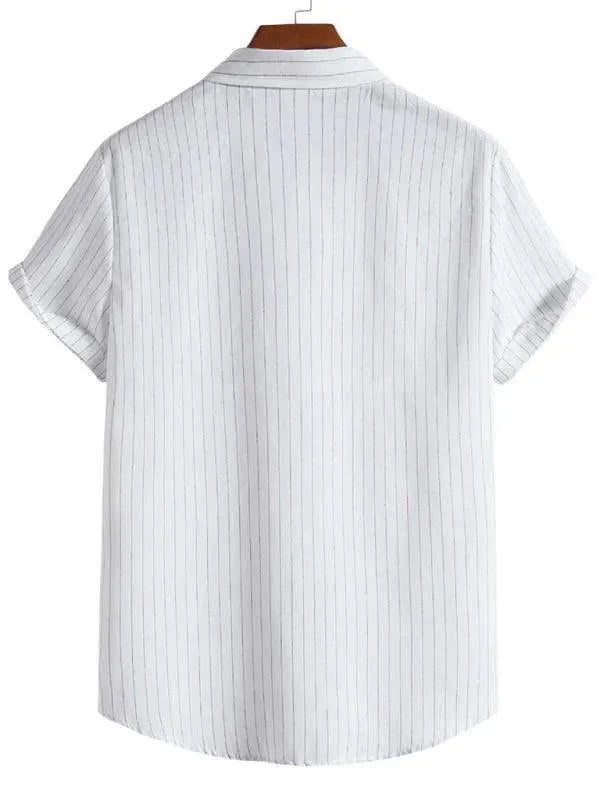 Men's Striped Short Sleeve Shirt-Men Shirts-LeStyleParfait