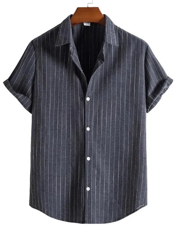 Men's Striped Short Sleeve Shirt-Men Shirts-LeStyleParfait