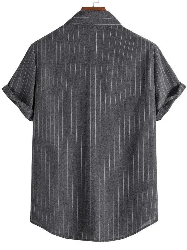 Men's Striped Short Sleeve Shirt-Men Shirts-LeStyleParfait