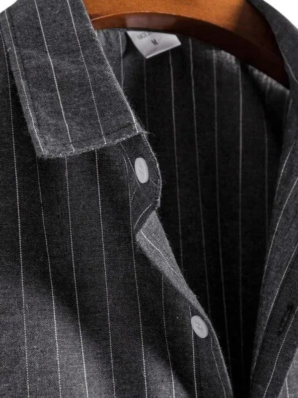 Men's Striped Short Sleeve Shirt-Men Shirts-LeStyleParfait