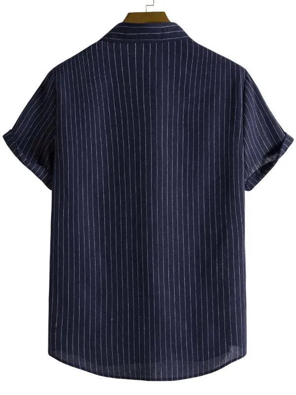 Men's Striped Short Sleeve Shirt-Men Shirts-LeStyleParfait