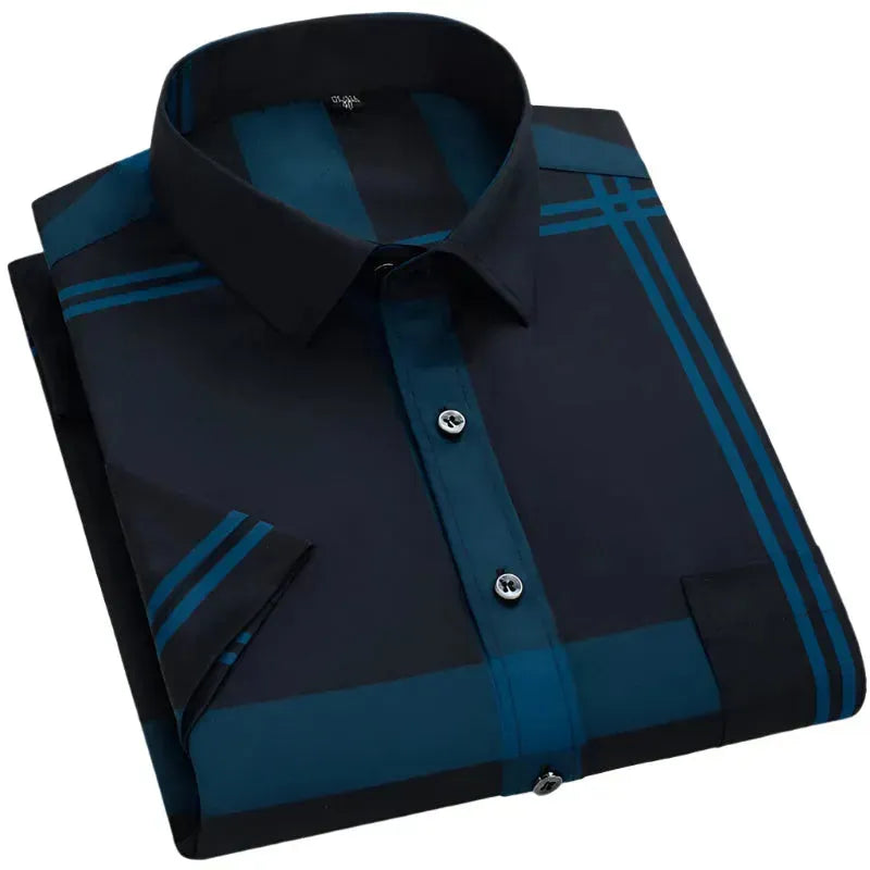 Men's Striped Short Sleeve Shirt-Men Shirts-LeStyleParfait