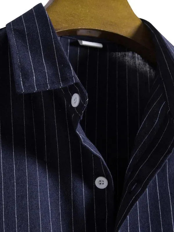 Men's Striped Short Sleeve Shirt-Men Shirts-LeStyleParfait