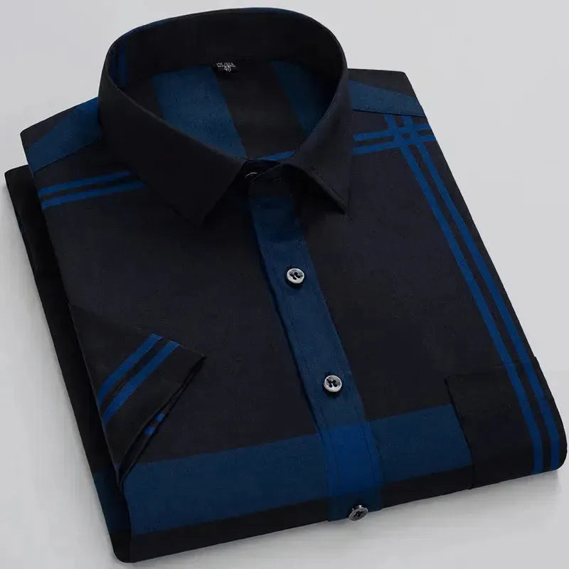 Men's Striped Short Sleeve Shirt-Men Shirts-LeStyleParfait