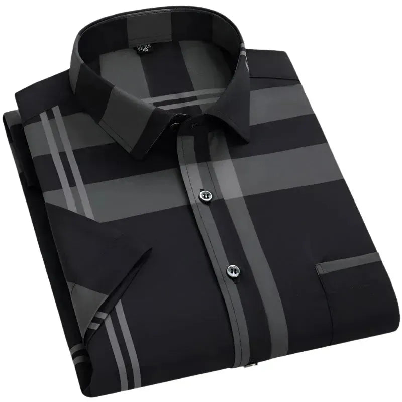 Men's Striped Short Sleeve Shirt-Men Shirts-LeStyleParfait