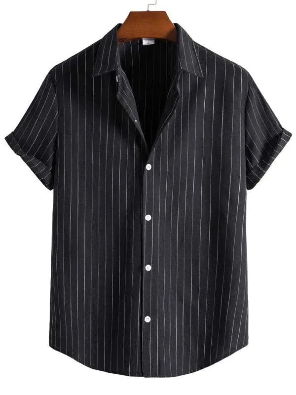 Men's Striped Short Sleeve Shirt-Men Shirts-LeStyleParfait
