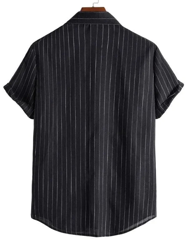 Men's Striped Short Sleeve Shirt-Men Shirts-LeStyleParfait