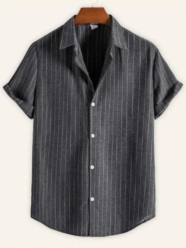 Men's Striped Short Sleeve Shirt-Men Shirts-LeStyleParfait