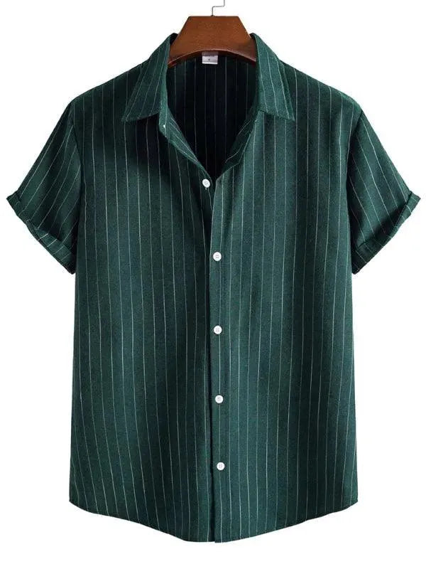 Men's Striped Short Sleeve Shirt-Men Shirts-LeStyleParfait