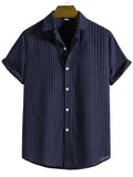Men's Striped Short Sleeve Shirt-Men Shirts-LeStyleParfait