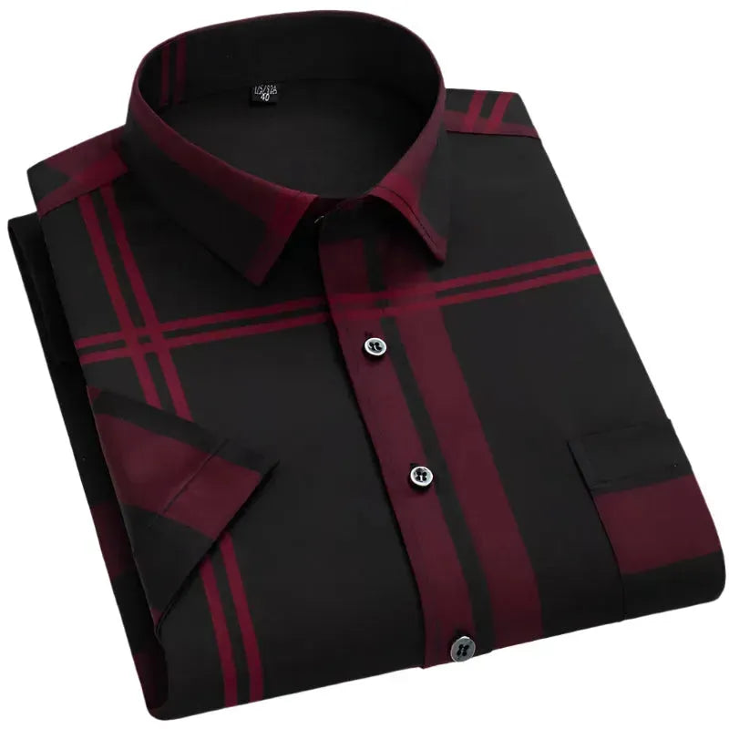 Men's Striped Short Sleeve Shirt-Men Shirts-LeStyleParfait