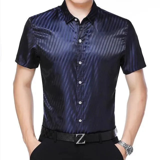 Men's Striped Silk Shirt-Men Shirts-LeStyleParfait