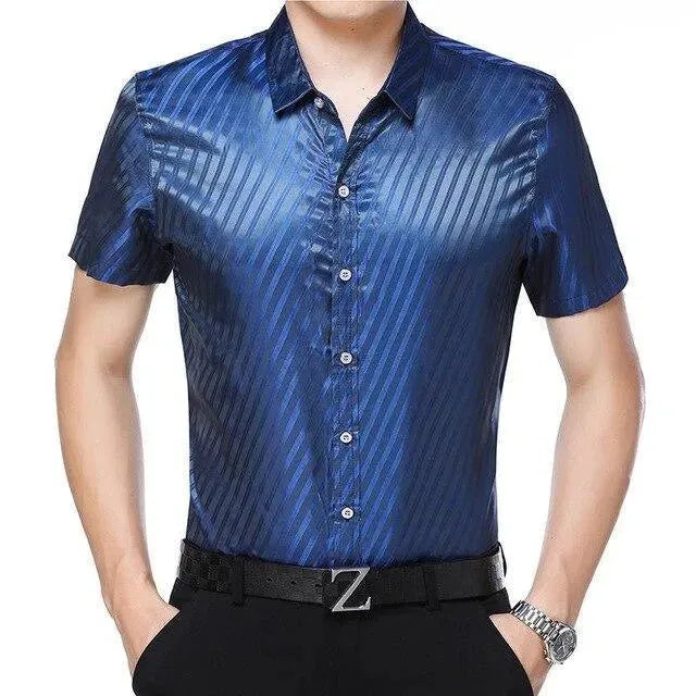 Men's Striped Silk Shirt-Men Shirts-LeStyleParfait