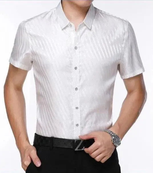 Men's Striped Silk Shirt-Men Shirts-LeStyleParfait