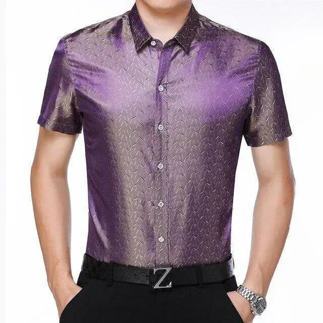 Men's Striped Silk Shirt-Men Shirts-LeStyleParfait