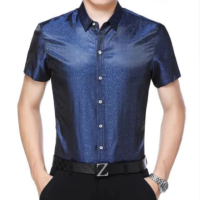 Men's Striped Silk Shirt-Men Shirts-LeStyleParfait