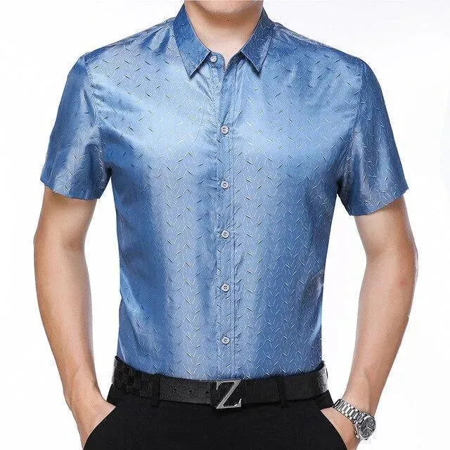 Men's Striped Silk Shirt-Men Shirts-LeStyleParfait
