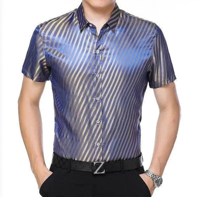 Men's Striped Silk Shirt-Men Shirts-LeStyleParfait