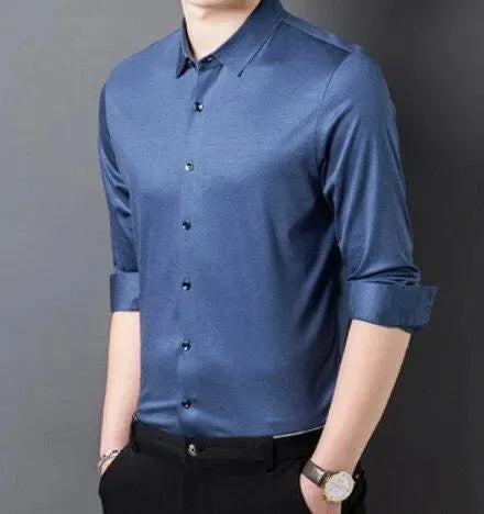 Men's Strummer Satin Dress Shirt-Men Shirts-LeStyleParfait