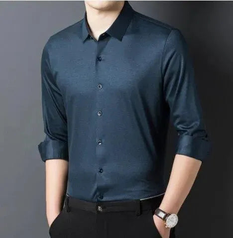 Men's Strummer Satin Dress Shirt-Men Shirts-LeStyleParfait