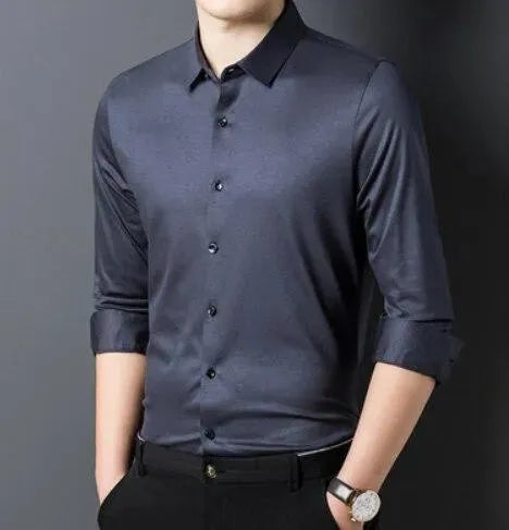 Men's Strummer Satin Dress Shirt-Men Shirts-LeStyleParfait