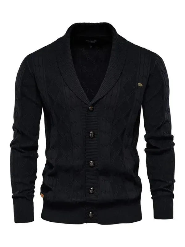 Men’s Textured V-Neck Cardigan Sweater – Button
