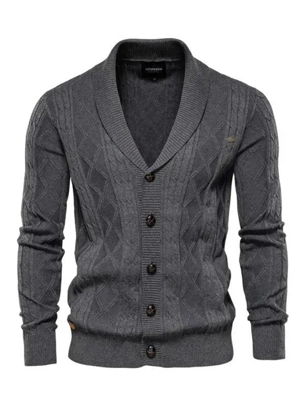 Men’s Textured V-Neck Cardigan Sweater – Button