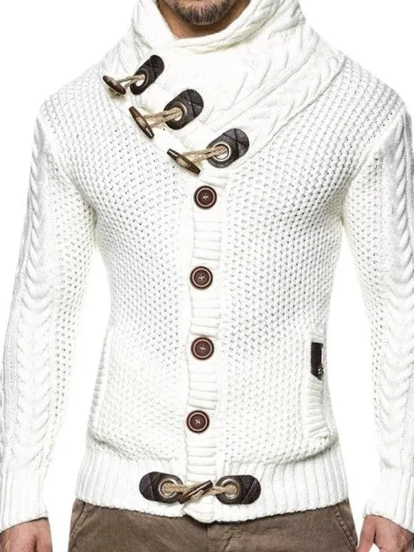 Men’s Turtleneck Button Cardigan Sweater – Solid Knit