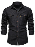 Men's Two Pocket Denim Shirt-Men Shirts-LeStyleParfait