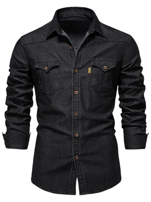 Men's Two Pocket Denim Shirt-Men Shirts-LeStyleParfait