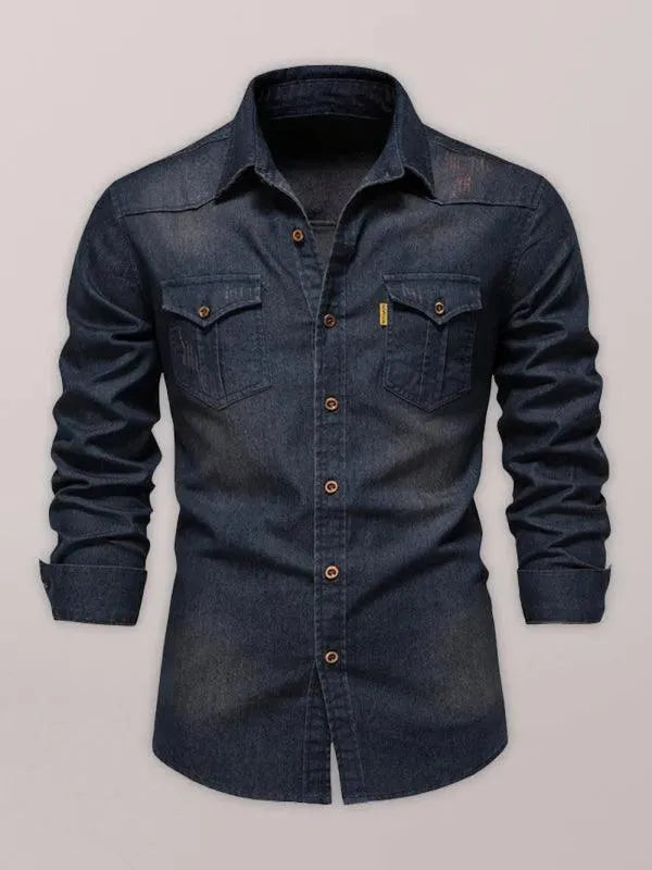 Men's Two Pocket Denim Shirt-Men Shirts-LeStyleParfait