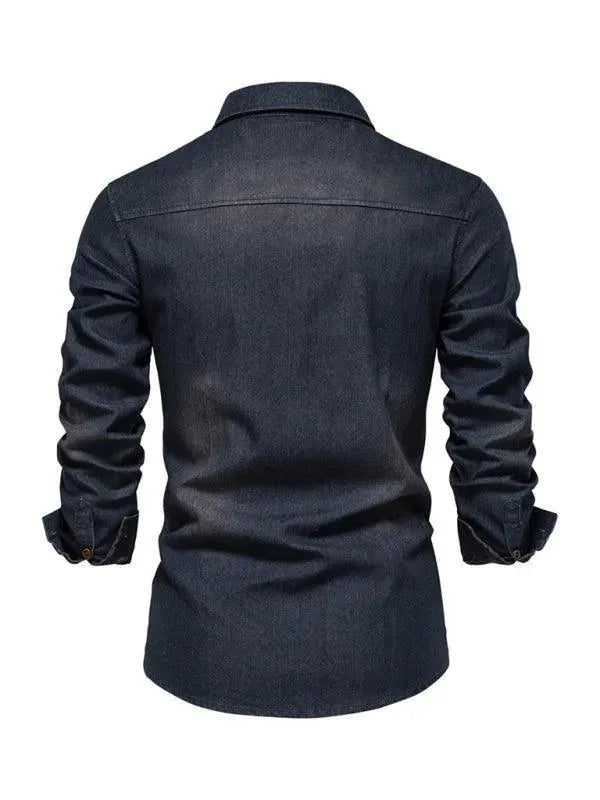 Men's Two Pocket Denim Shirt-Men Shirts-LeStyleParfait