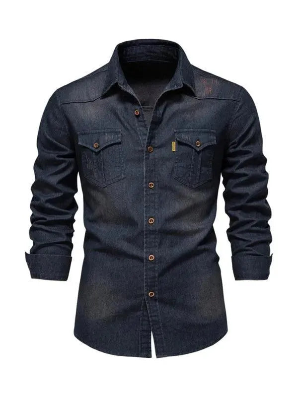 Men's Two Pocket Denim Shirt-Men Shirts-LeStyleParfait