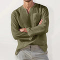 Men's V-Neck Linen Shirt-Men Shirts-LeStyleParfait