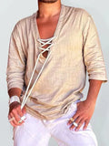 Men's V-Neck Three Quarter Shirt-Men Shirts-LeStyleParfait